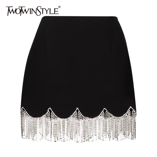 TWOTWINSTYLE Black Chain Casual High-waisted Skirt Mini Skirt