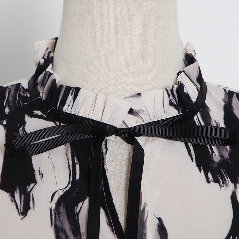 TWOTWINSTYLE Elegant Midi Summer Dress Lantern Sleeve High Tie Waist