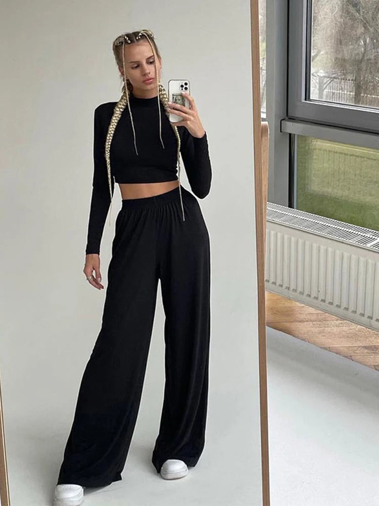 Casual Crop Top and Wide Leg Trouser Co-ord Set