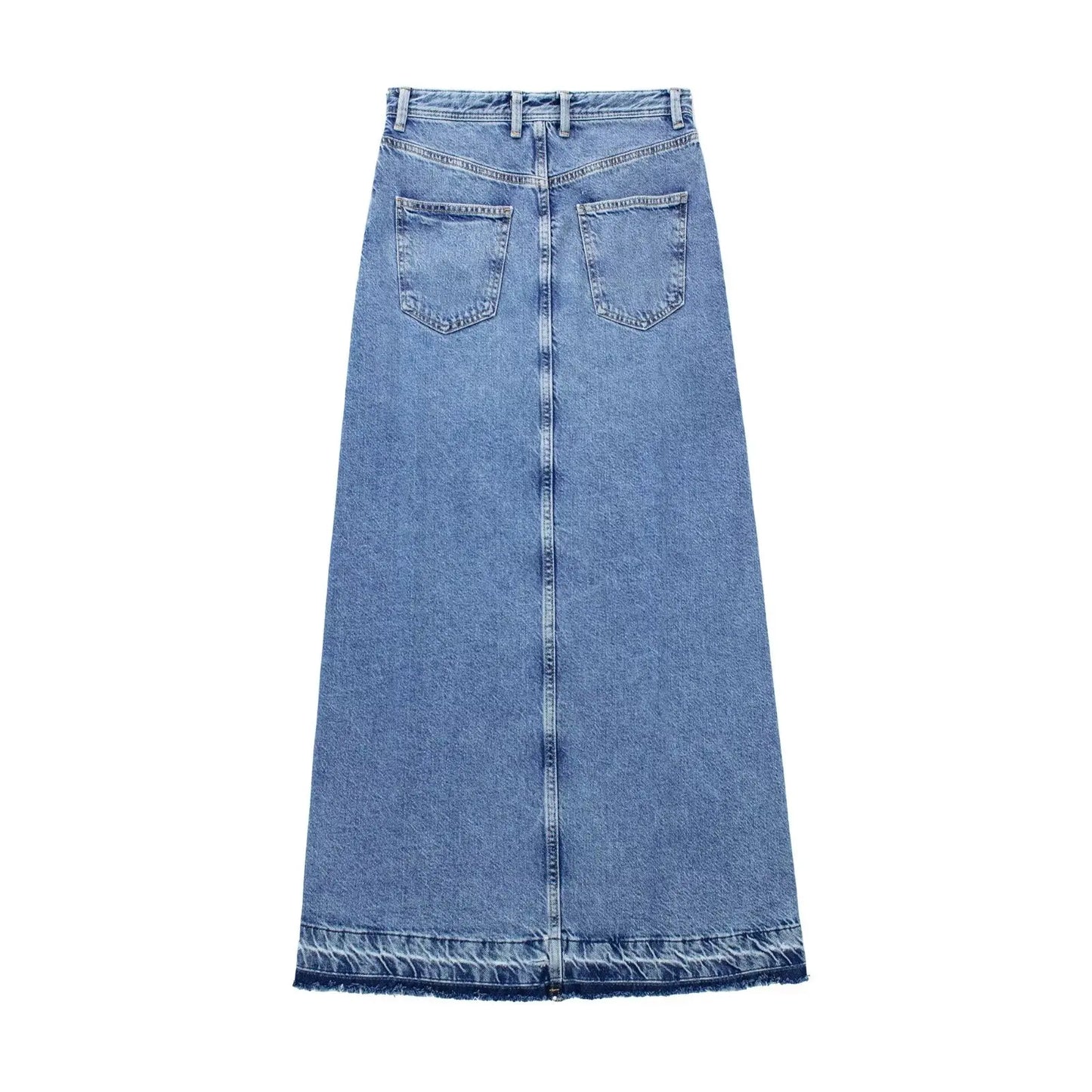 TRAF Light Blue High Waist Split Front Denim Long Skirt