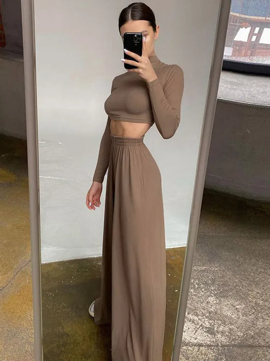 Casual Crop Top and Wide Leg Trouser Co-ord Set