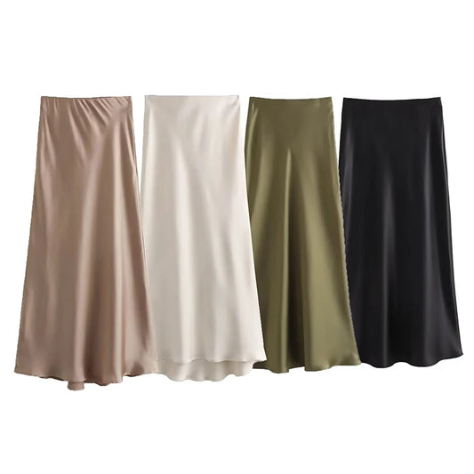 Elastic Waist A-Line Midi Skirts