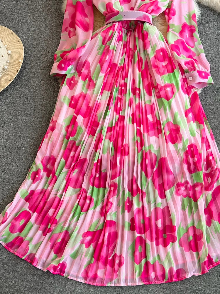 Floral Print Pleated Maxi Dress
